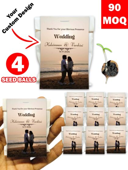 Personalized Paper Pouch Seed Balls Return Gift for Wedding | Pack of 4 Seed Balls