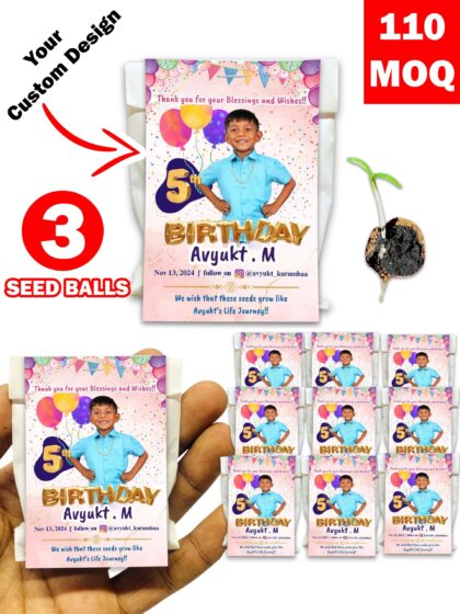 Personalized Paper Pouch Seed Balls Return Gift for Birthday | Pack of 3 Seed Balls