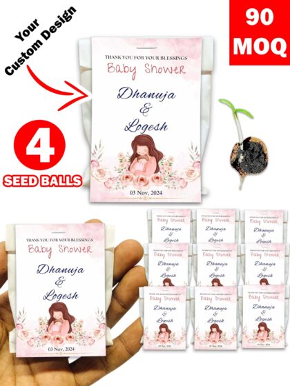 Personalized Paper Pouch Seed Balls Return Gift for Baby Shower | Pack of 4 Seed Balls