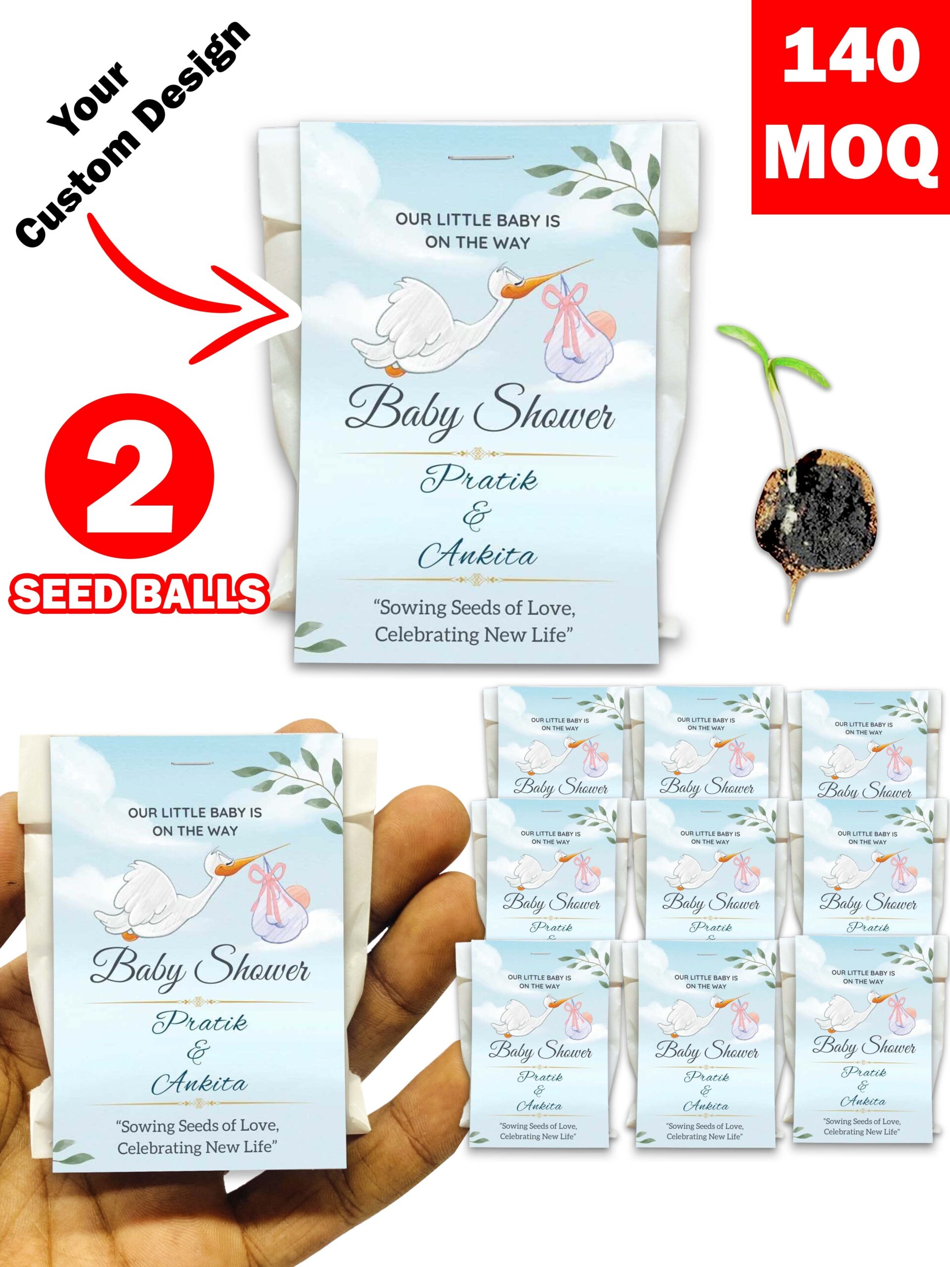 Personalized Paper Pouch Seed Balls Return Gift for Baby Shower | Pack of 2 Seed Balls