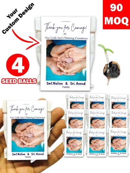 Personalized Paper Pouch Seed Balls Return Gift for Naming Ceremony | Pack of 4 Seed Balls