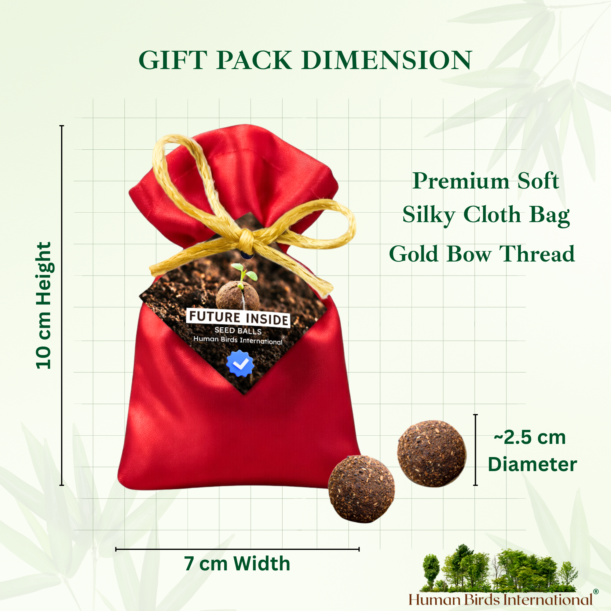 Human Birds International® Seed Balls Return Gift | Premium Silky Cloth Bag with 2 Moringa seed balls | Eco-Friendly Wedding & Birthday Favors (Without Customization) (Ready Made)
