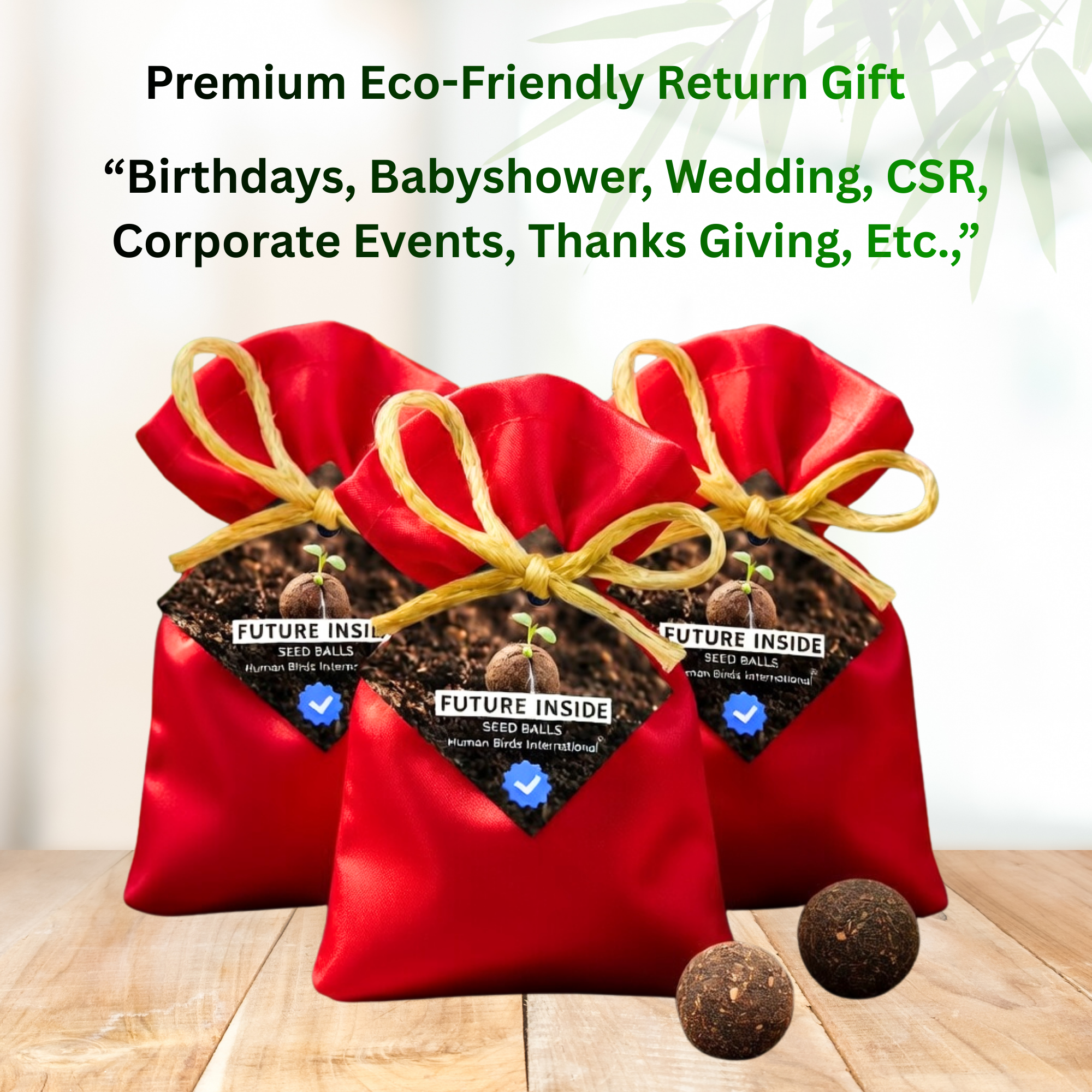Human Birds International® Seed Balls Return Gift | Premium Silky Cloth Bag with 2 Moringa seed balls | Eco-Friendly Wedding & Birthday Favors (Without Customization) (Ready Made)