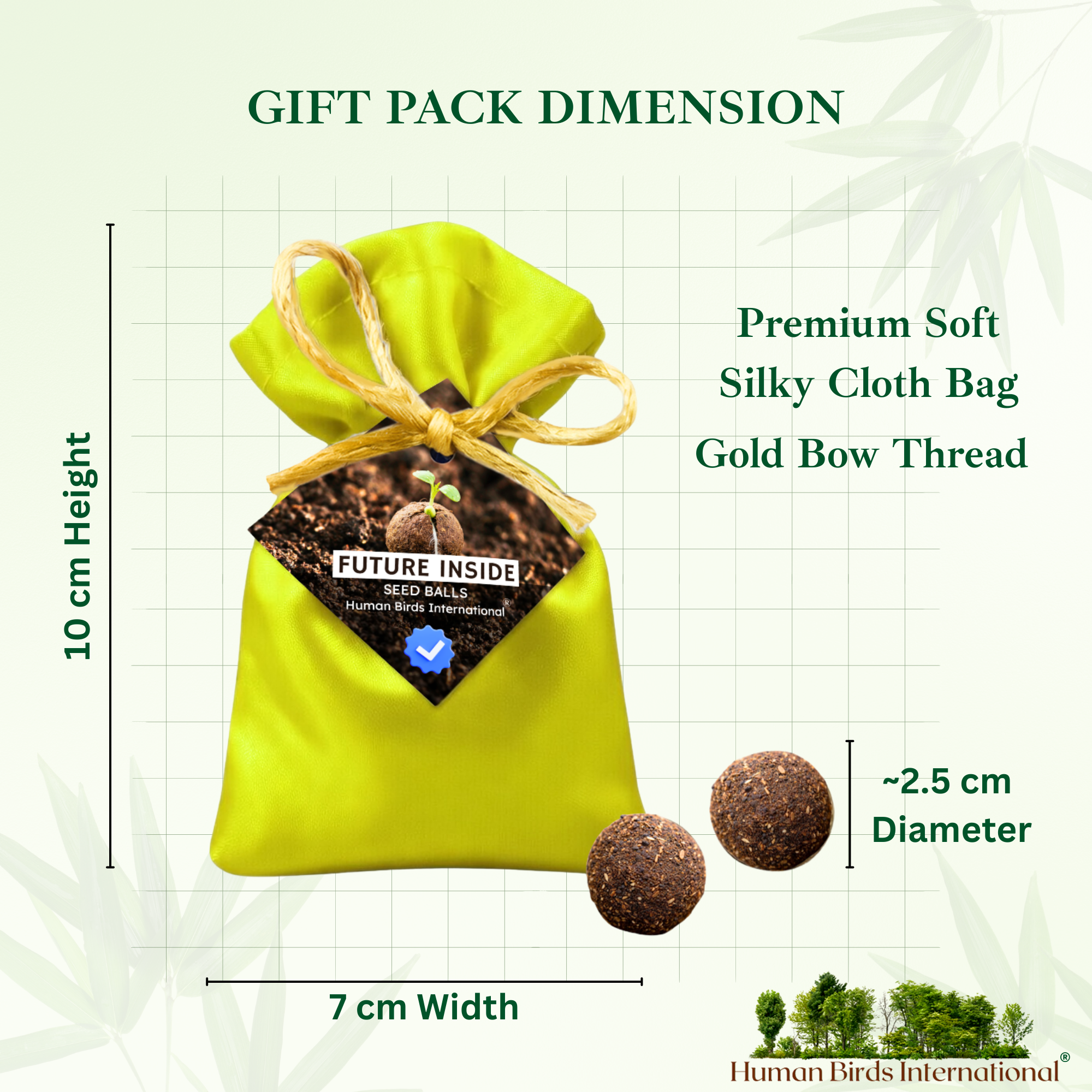 Human Birds International® Seed Balls Return Gift | Premium Silky Cloth Bag with 2 Moringa seed balls | Eco-Friendly Wedding & Birthday Favors (Without Customization) (Ready Made)