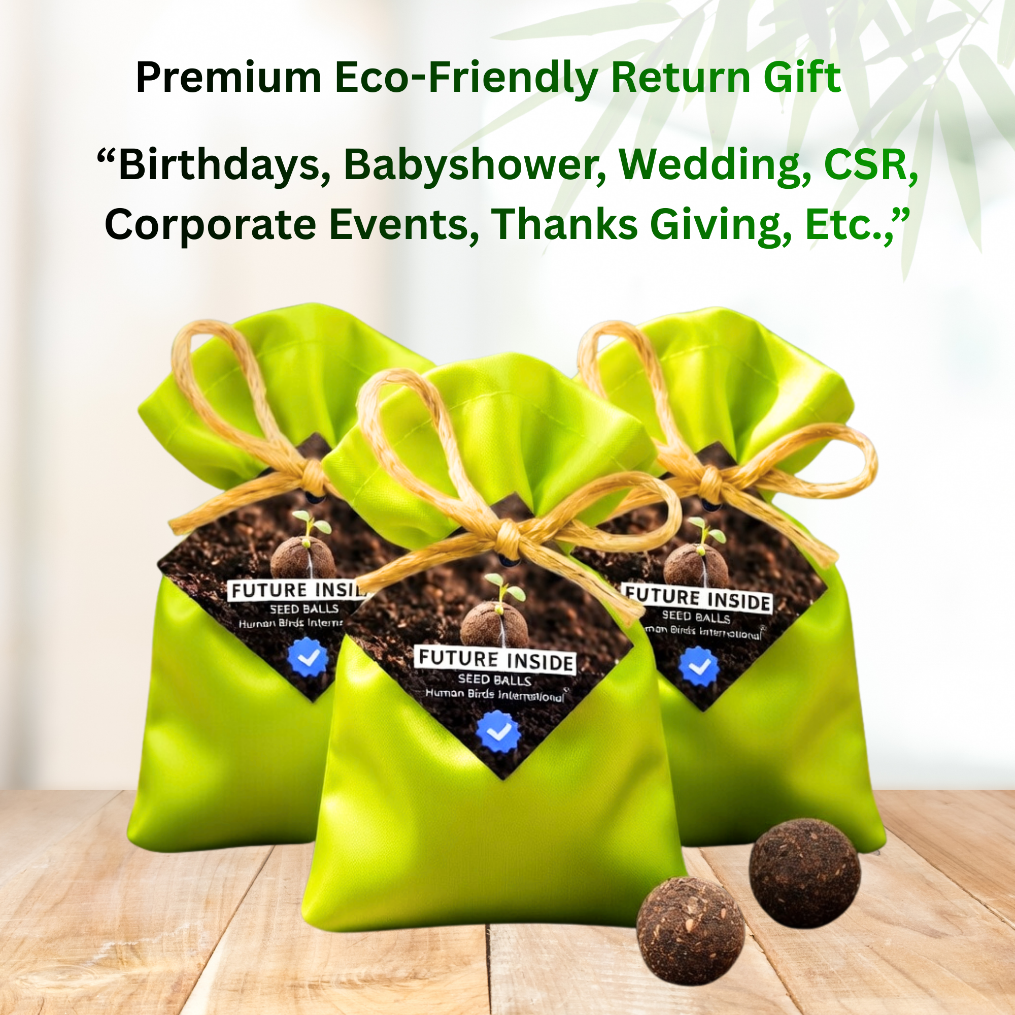 Human Birds International® Seed Balls Return Gift | Premium Silky Cloth Bag with 2 Moringa seed balls | Eco-Friendly Wedding & Birthday Favors (Without Customization) (Ready Made)