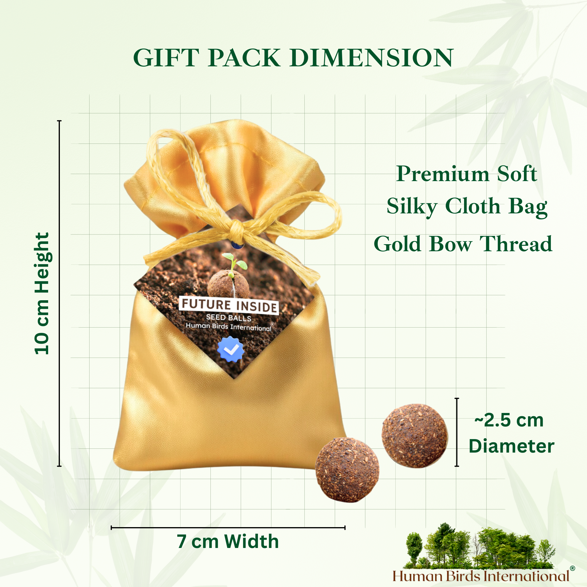 Human Birds International® Seed Balls Return Gift | Premium Silky Cloth Bag with 2 Moringa seed balls | Eco-Friendly Wedding & Birthday Favors (Without Customization) (Ready Made)