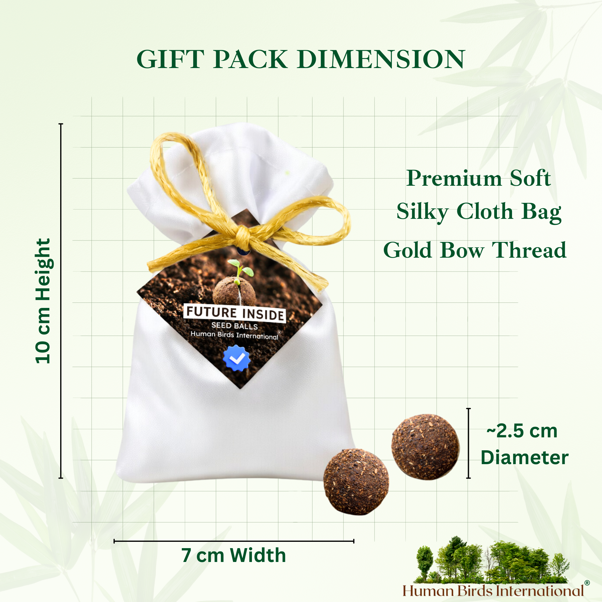 Human Birds International® Seed Balls Return Gift | Premium Silky Cloth Bag with 2 Moringa seed balls | Eco-Friendly Wedding & Birthday Favors (Without Customization) (Ready Made)