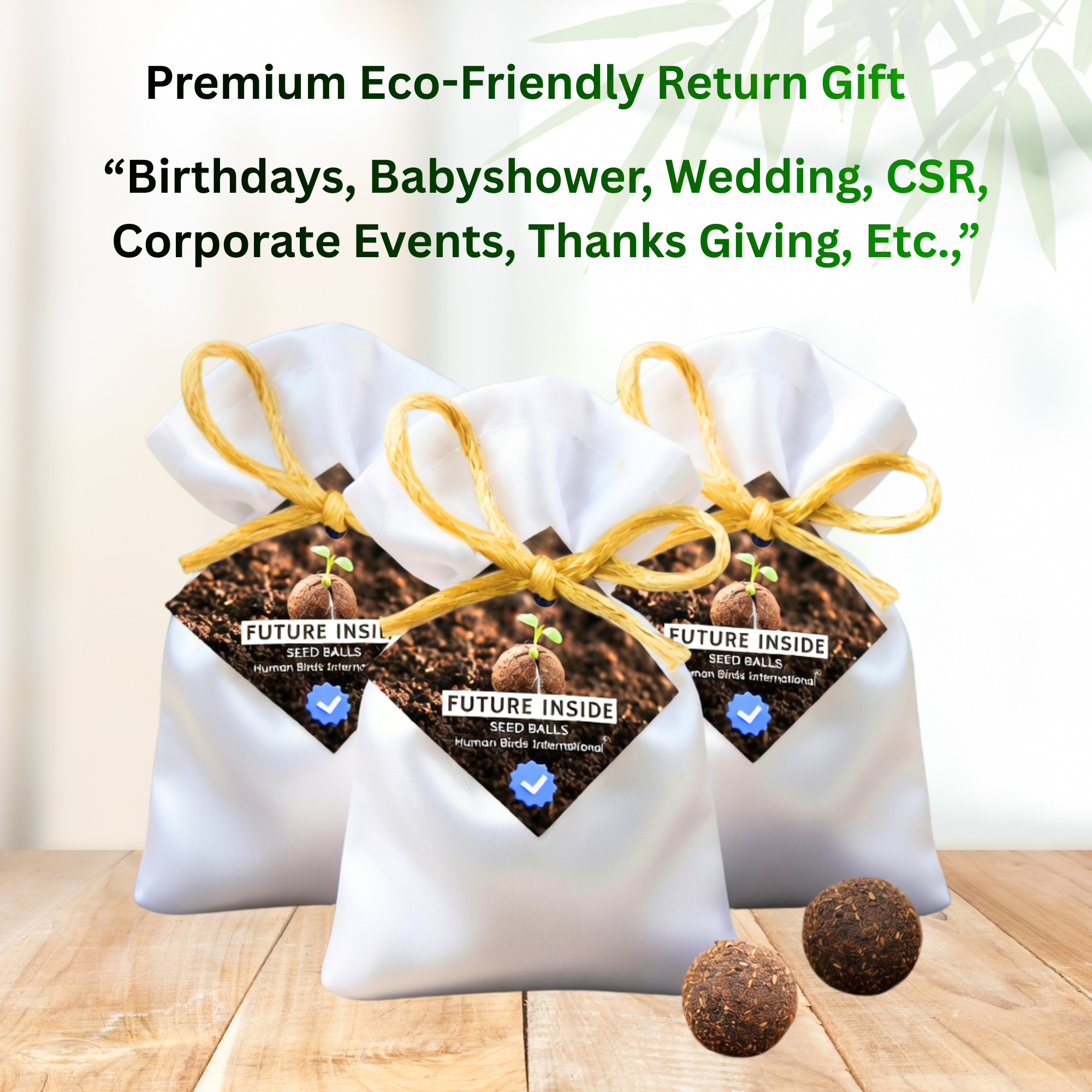 Human Birds International® Seed Balls Return Gift | Premium Silky Cloth Bag with 2 Moringa seed balls | Eco-Friendly Wedding & Birthday Favors (Without Customization) (Ready Made)