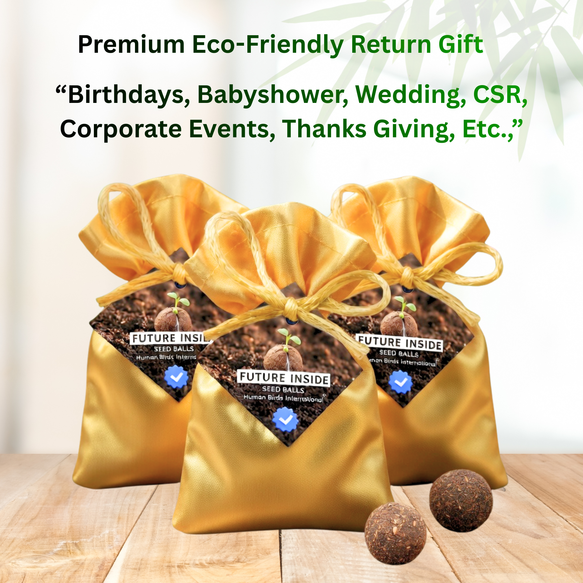 Human Birds International® Seed Balls Return Gift | Premium Silky Cloth Bag with 2 Moringa seed balls | Eco-Friendly Wedding & Birthday Favors (Without Customization) (Ready Made)